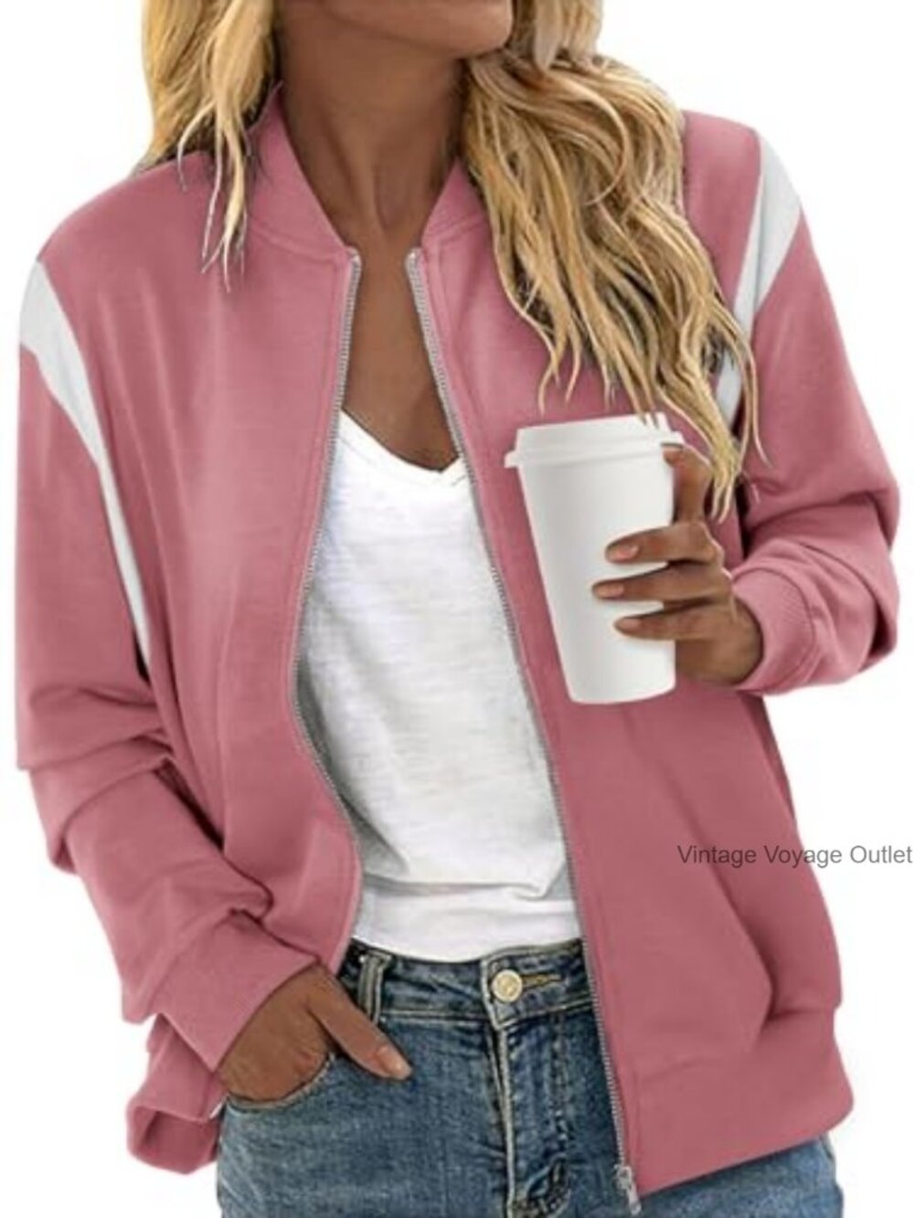 Zip Up Bomber Jacket Long Sleeve Windbreaker Cotton Polyester Spandex